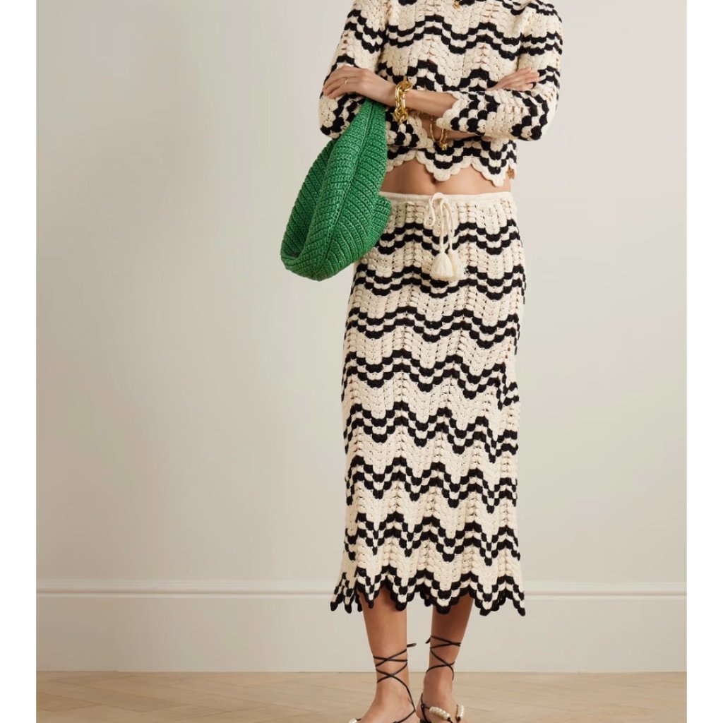 Escvido Safi Scalloped Crocheted Cotton Midi Skirt